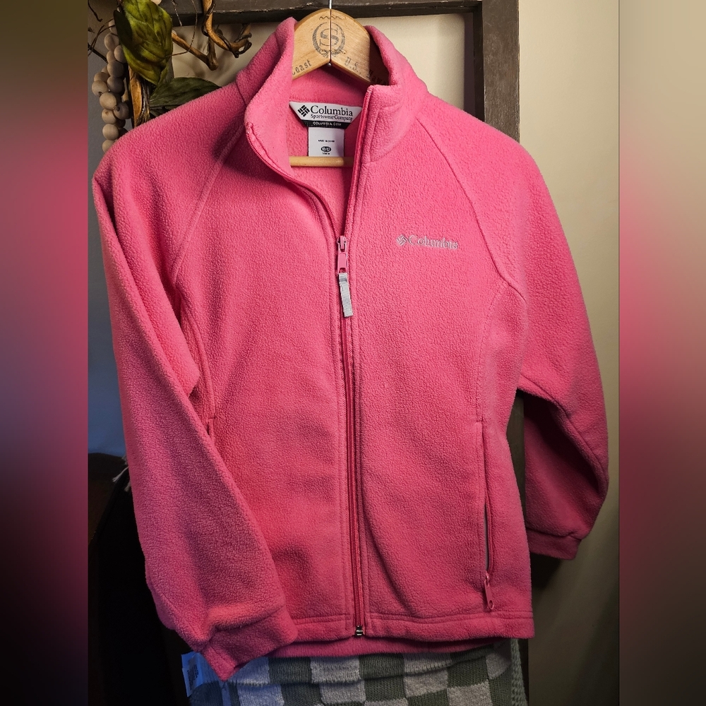 Columbia Fleece Full Zip Jacket Youth Girls Pockets Benton Springs‎ Pink M 10/12